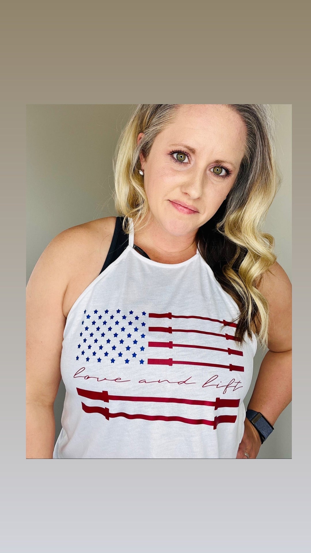 Love &amp; Lift Barbell Flag High Neck Tank