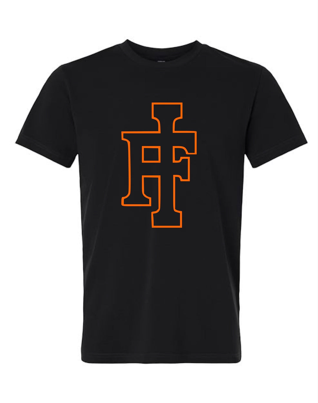 JSD Apparel black premium crewneck t-shirt featuring an orange outlined IF Idaho Falls Tigers logo