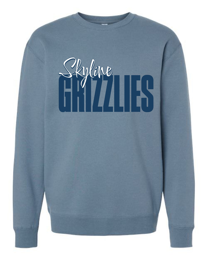 JSD Apparel blue heavyweight cotton-blend crewneck sweatshirt with Skyline Grizzlies script graphic print