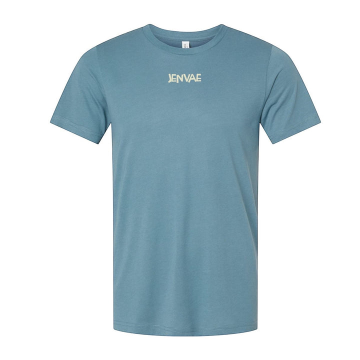 JSD Apparel blue cotton blend unisex t-shirt with Jenvae logo on the chest, athletic fit for casual wear.