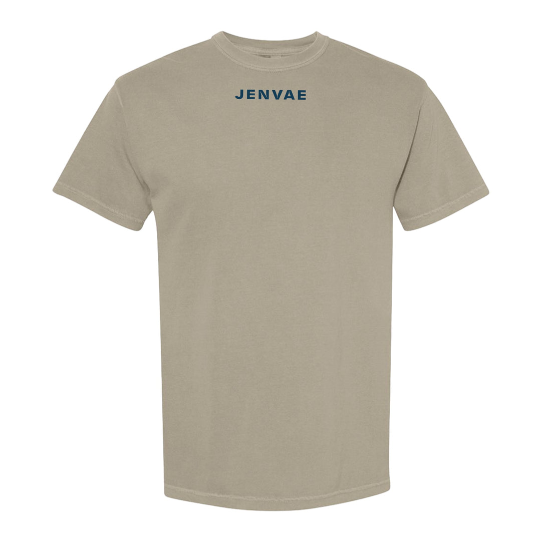 JSD Apparel Drift heavyweight unisex crewneck t-shirt in sandstone cotton blend with minimal Jenvae logo on chest.