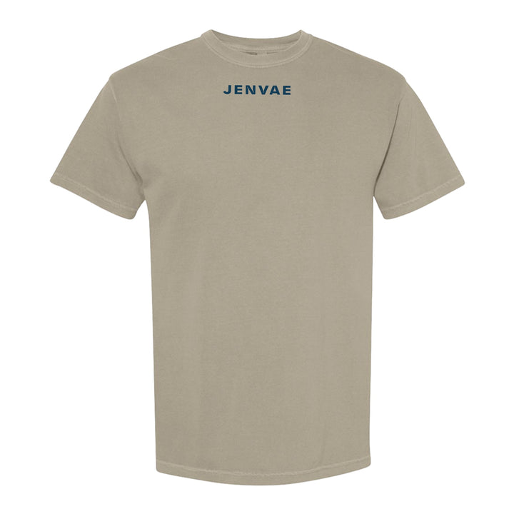 JSD Apparel Drift heavyweight unisex crewneck t-shirt in sandstone cotton blend with minimal Jenvae logo on chest.