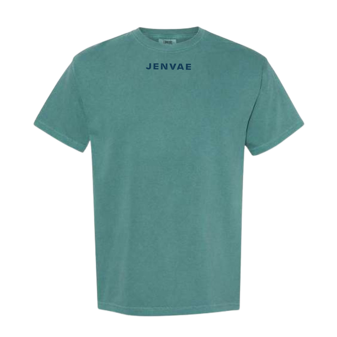 JSD Apparel seafoam green heavyweight cotton unisex crewneck t-shirt with minimal Jenvae logo on the chest.