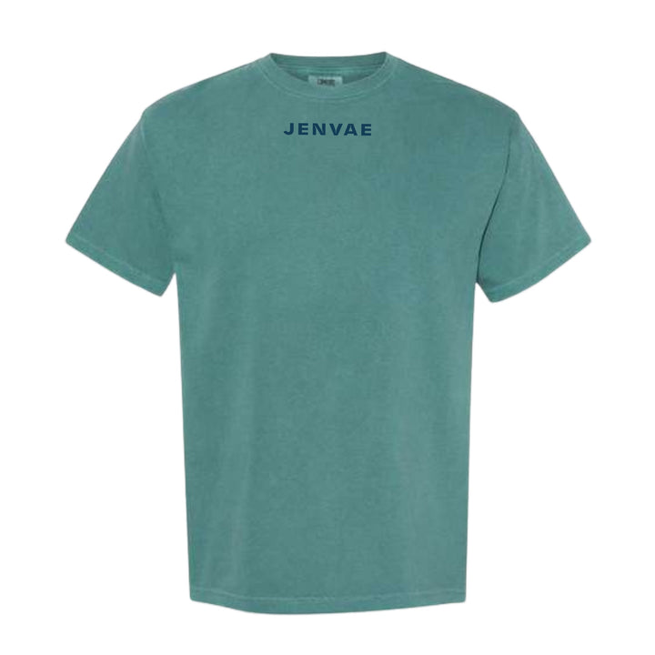 JSD Apparel seafoam green heavyweight cotton unisex crewneck t-shirt with minimal Jenvae logo on the chest.