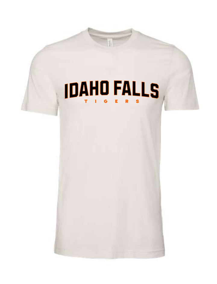 JSD Apparel white unisex Idaho Falls Tigers graphic t-shirt in soft cotton with black and orange lettering