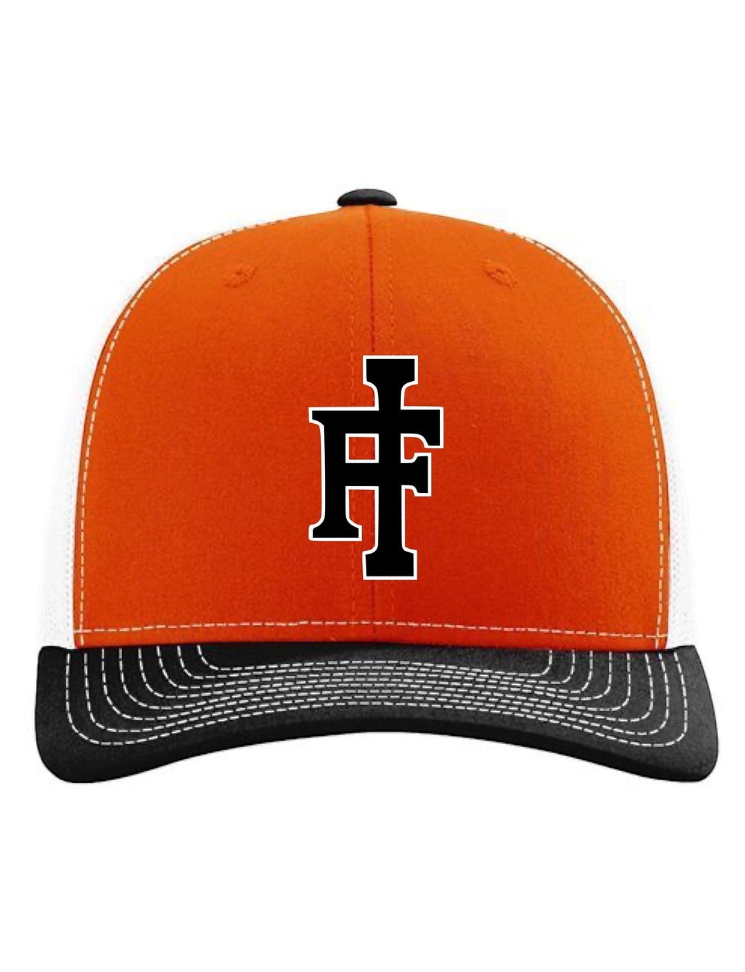 JSD Apparel Idaho Falls Tigers Richardson 112 trucker hat in orange and black with embroidered IF logo