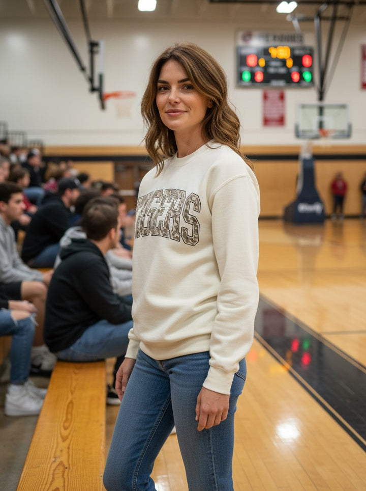 JSD Apparel ivory crewneck sweatshirt with camouflage