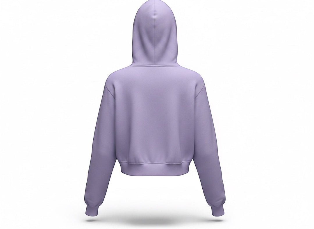 Back view of JSD Apparel lavender classic fleece hoodie with a single line hood and no drawcords.