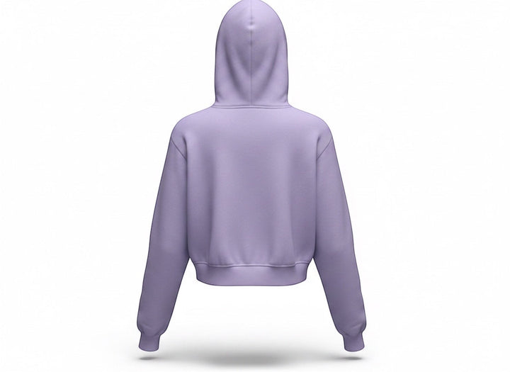 Back view of JSD Apparel lavender classic fleece hoodie with a single line hood and no drawcords.