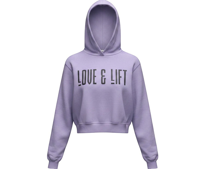 JSD Apparel lavender women's classic fleece hoodie with Love & Lift graphic, featuring a hood and no drawcords.