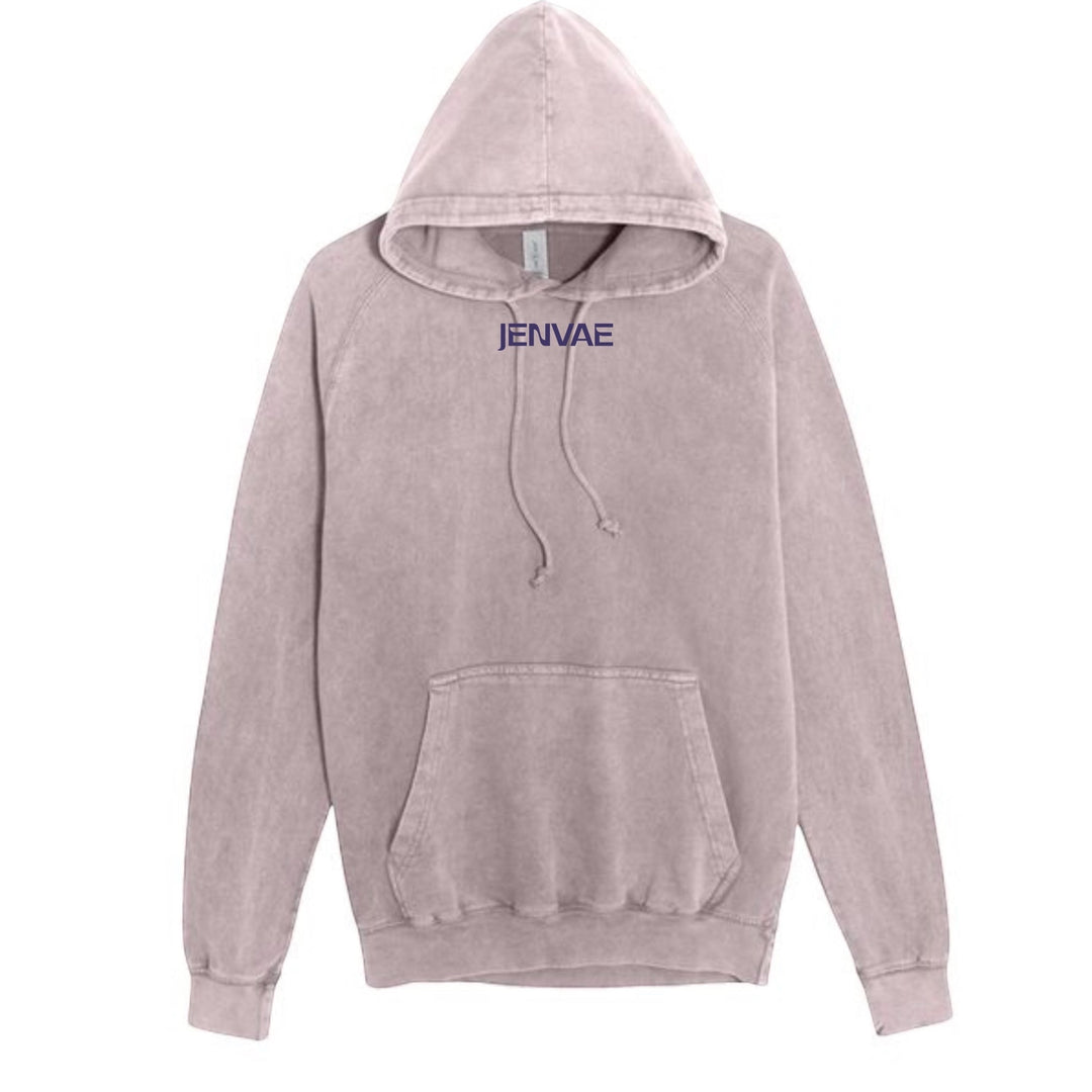 JSD Apparel Bloom Hoodie in washed mauve with a relaxed fit, featuring a small Jenvae logo on the chest.
