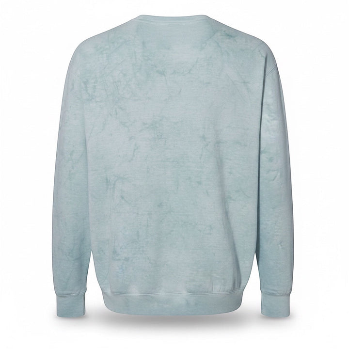 JSD Apparel Ocean Wash Blue crewneck sweatshirt with a vintage wash finish and wave graphic.