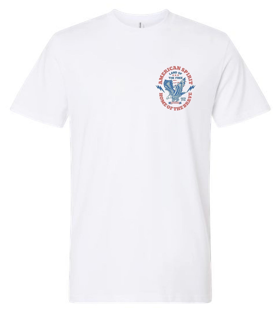 JSD Apparel white cotton t-shirt featuring a vintage-inspired patriotic eagle chest graphic with American text.
